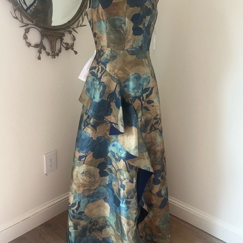 NWT Kay Unger floral green and gold gown